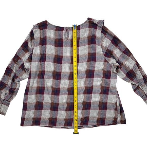 Capsule Plus Ruffle Plaid Blouse Burgundy Navy Cottagecore Prairie Chic 24 - Picture 11 of 14